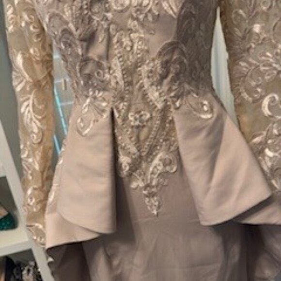 Champagne Satin Evening or Mother Of The Bride Evening Gown - Picture 2 of 8